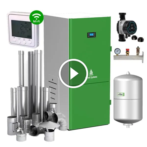 Centrala peleti compacta Mareli Premium RubynoR ECOSTAR SBN 20-35KW- kit evacuare inox , pompa digitala, vas expansiune, termostat WiFi