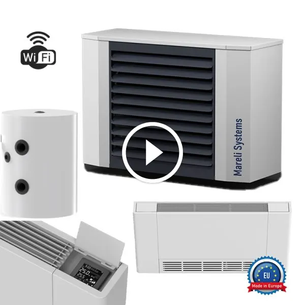 Pachet cu pompa de caldura monobloc Mareli 6kW R290 pentru apartament cu ventiloconvectoare si Puffer