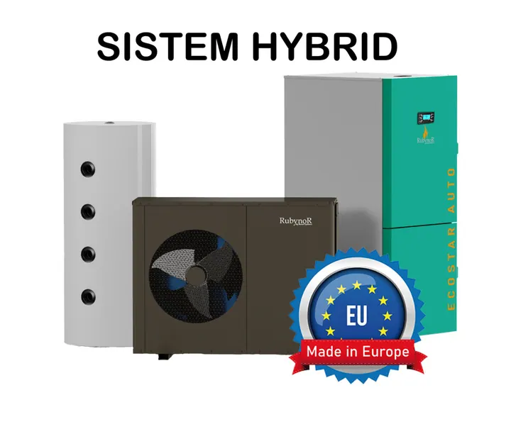 Sistem HYBRID 10/12kW pompa de caldura cu centrala pe peleti Mareli